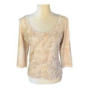 Mezon Vintage Stretchy Top Scoop Neck Medium Art to Wear Artsy Texture 90s Y2K